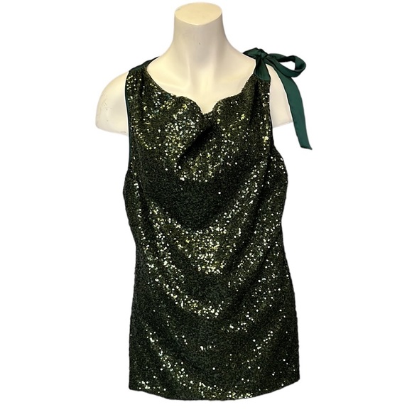 Jennifer Lopez Tops - Jennifer Lopez Sequins sleeveless dark green top Women’s Large